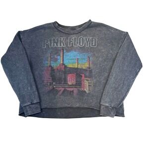Pink Floyd Sweater Pullover Cropped Crewneck Acid Wash Gray Graphic Rock Band M